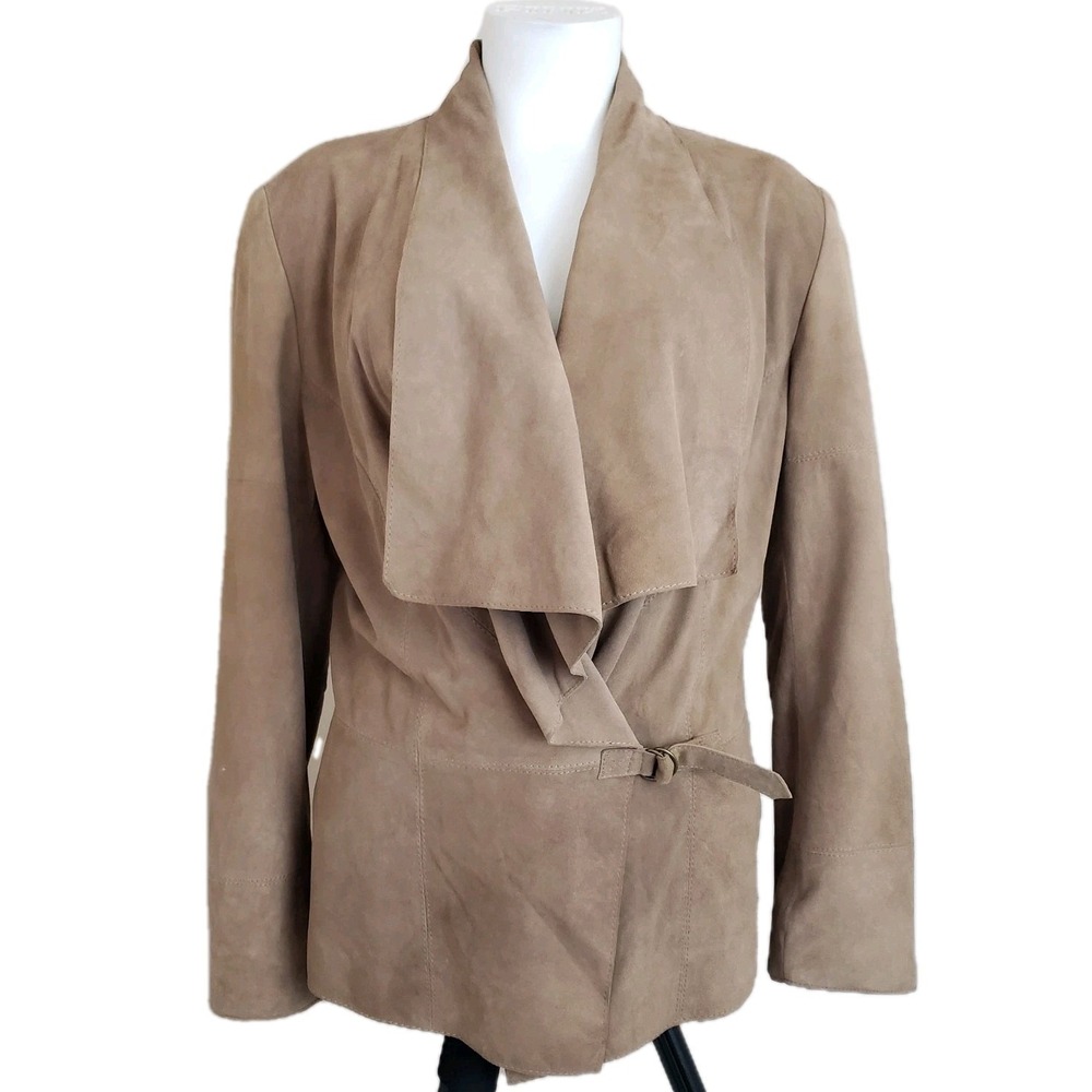 Scully Tan‎ Suede Lamb Leather Jacket Womens S Wrap Waterfall Buckle Western